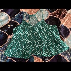 SHEIN Plus Green & White Floral Peplum Tank